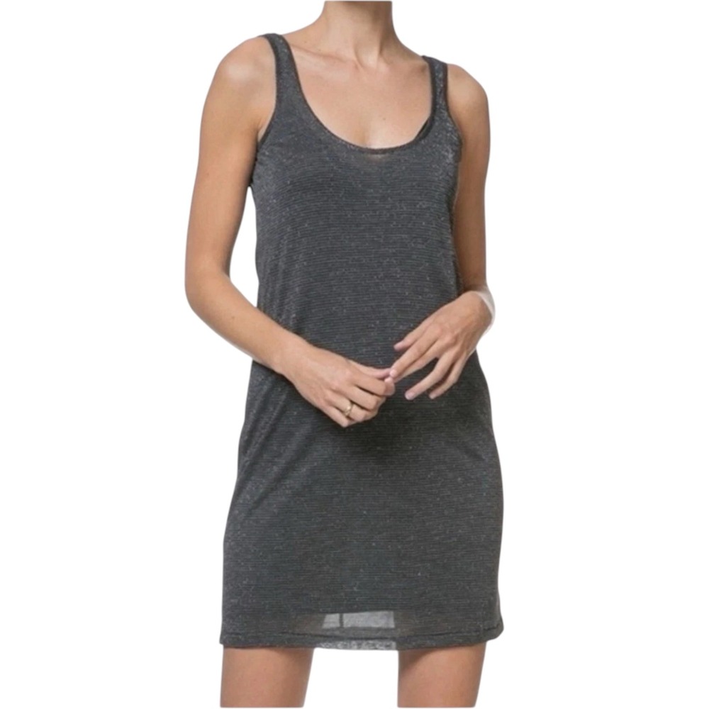 Rag & Bone Dawson Metallic Shimmer Knit Lined Tank Dress Womens XS Black Silver